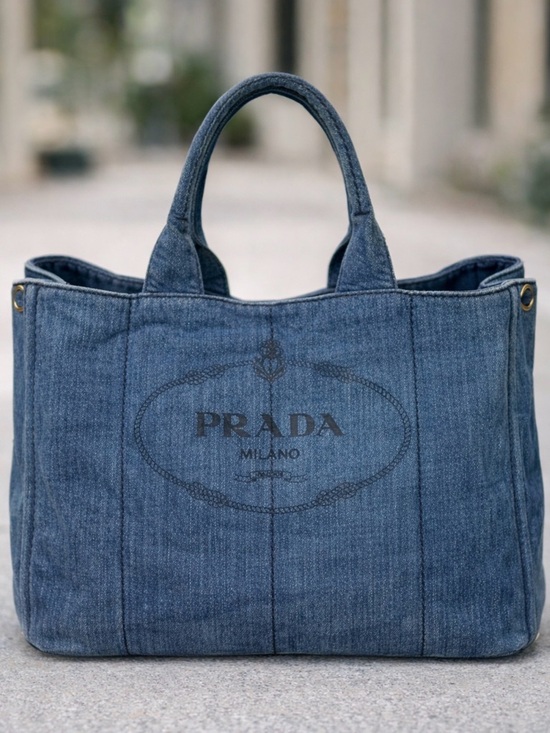 Prada Handbags - PRADA CANAPA LARGE DENIM TOTE AVIO BLUE LOGO BAG ITALY AUTHENTIC DUST BAG/CARD